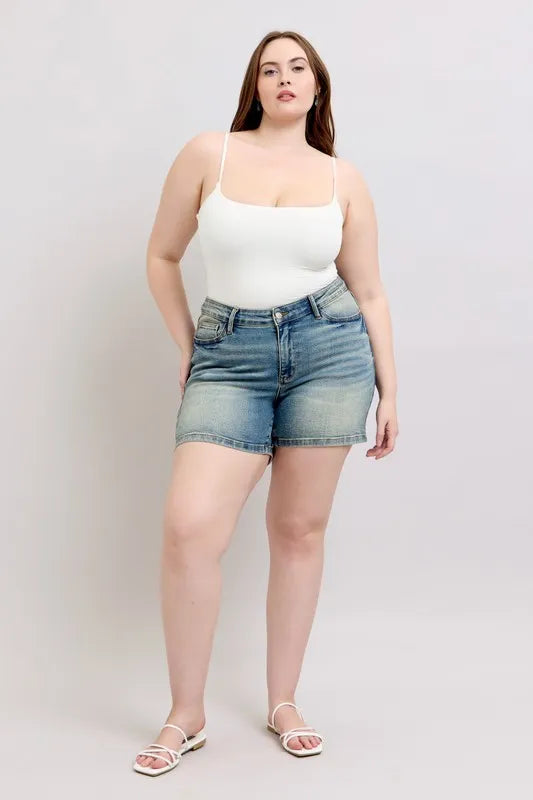 Judy Blue Full Size V-Front Vintage Wash Shorts Plus Size 3b5d65f3-54ce-4642-a2ea-bc1639761090-Max-Origin