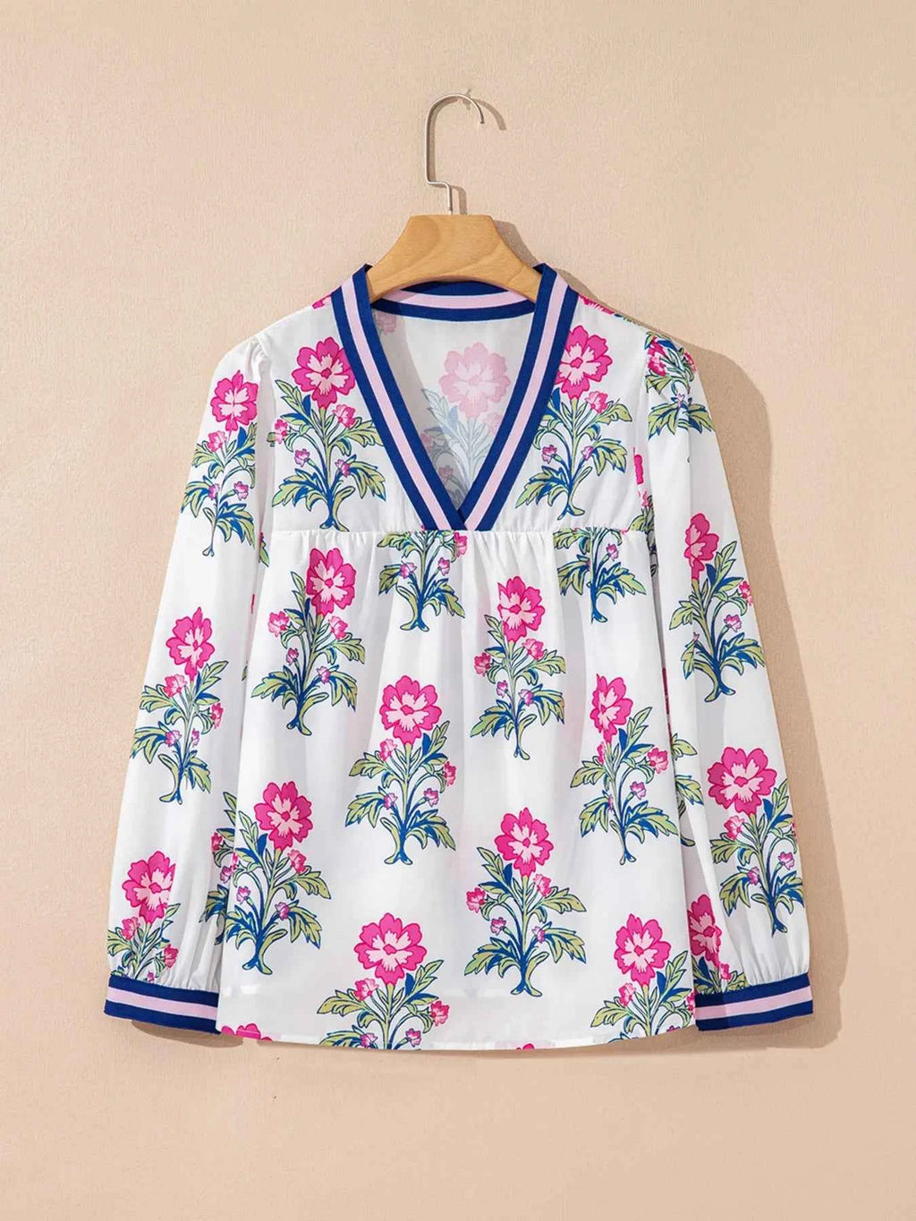 Floral Print Striped V Neck Blouse 3b631194fde64f209608ea34ad733743-Max-Origin