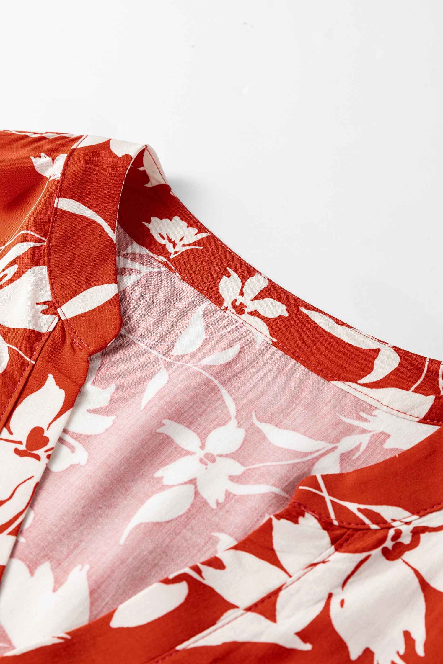 Sky Blue Boho Floral Print Lettuce Trim 3/4 Sleeve Mini Dress 3b66b41854936fb6