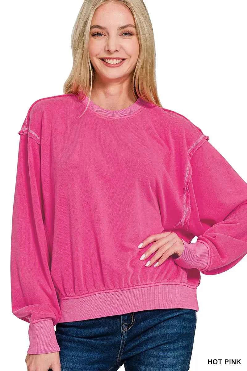 Zenana Soft Fleece Pigment Dye Round Neck Pullover HOT PINK 3b680bbe0fe546c3b2d1a074935ee144-Max-Origin