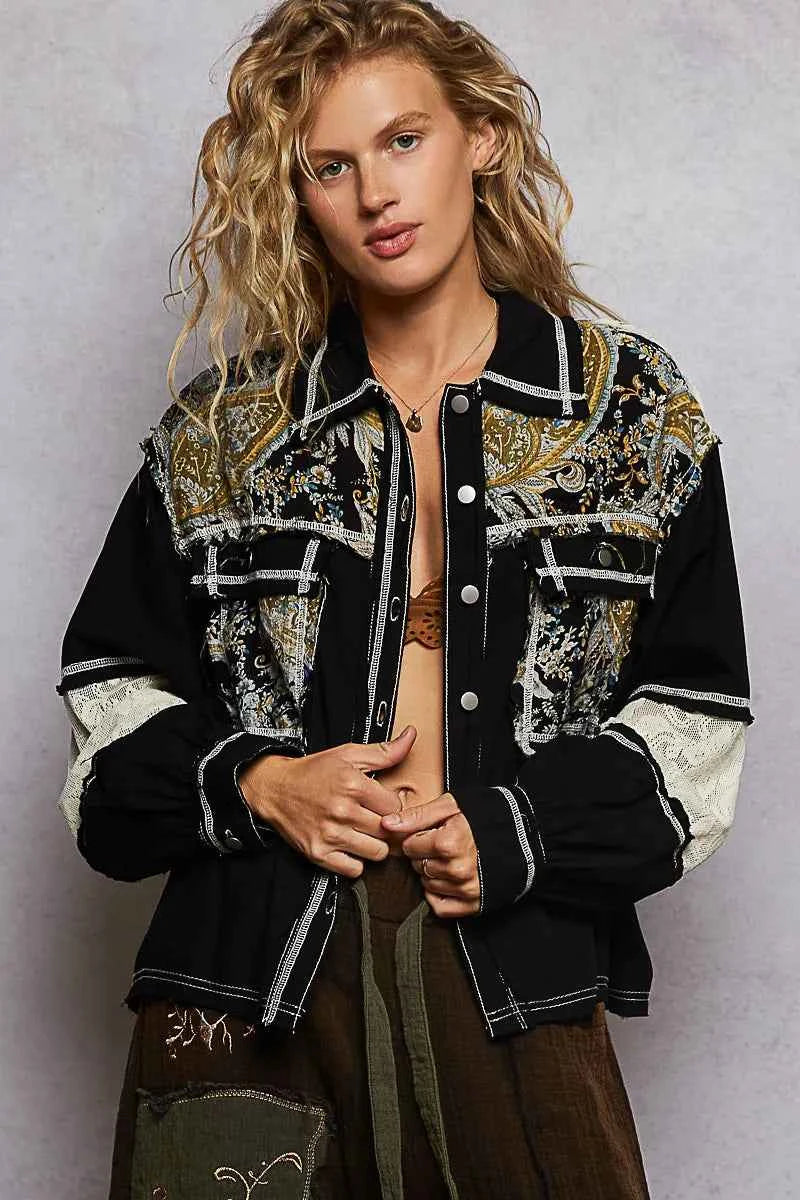 POL Printed Woven Mix Raw Hem Jacket with Lace Detail Black 3b6bfaaa-7b06-4975-bd4a-2f088b428df6-Max-Origin