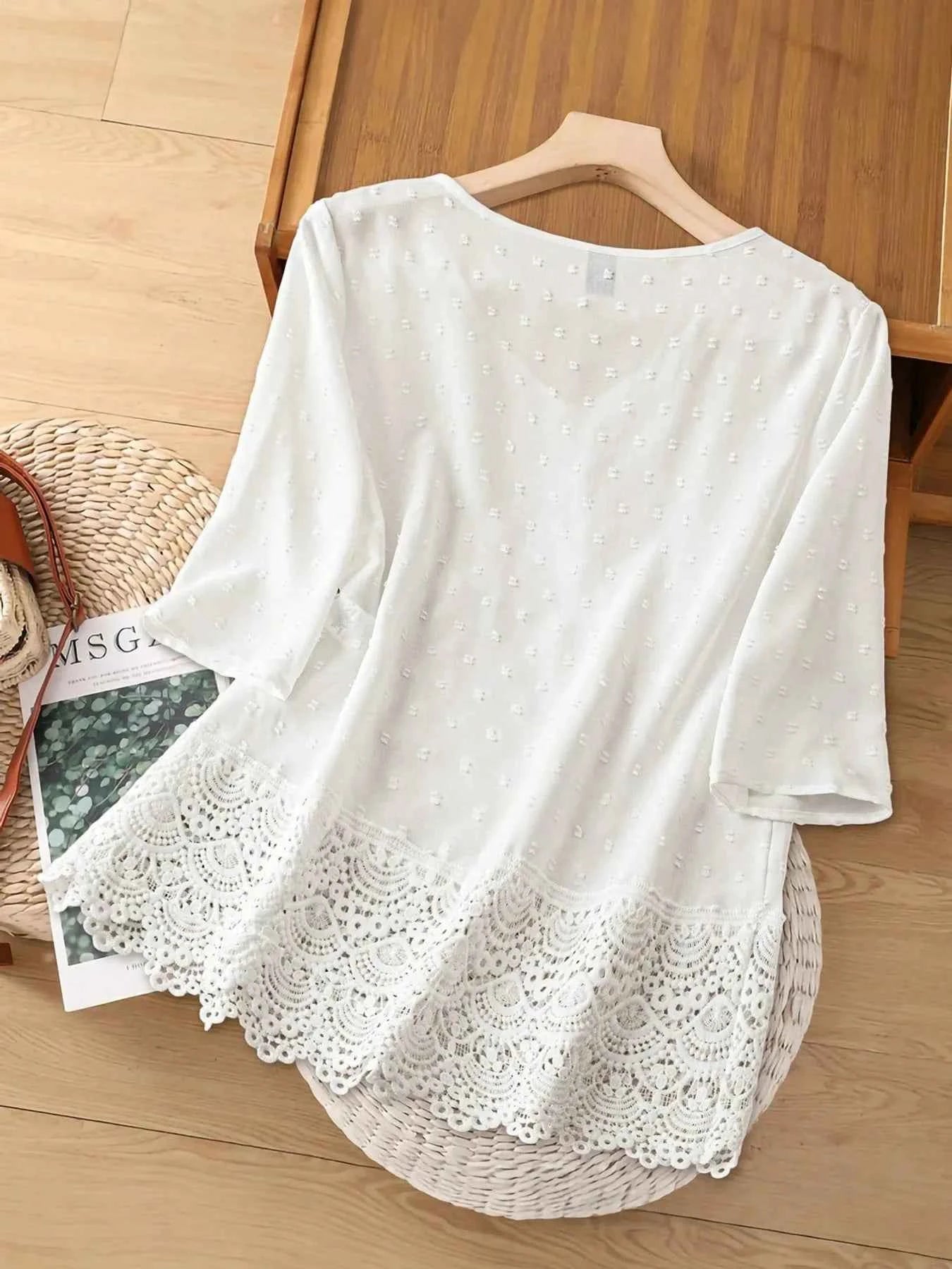 Lace Hem V-Neck Blouse 3b6d43183ca54eb4b56c92f8b005c8b1-Max-Origin