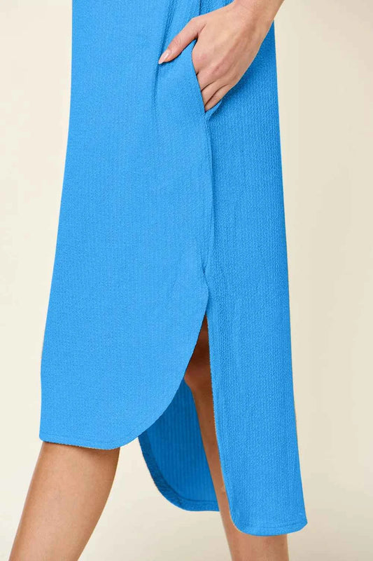 Double Take Full Size Round Neck Short Sleeve Slit Dress 3b71cd53-81ea-4135-a8d2-4340430d9e05-Max