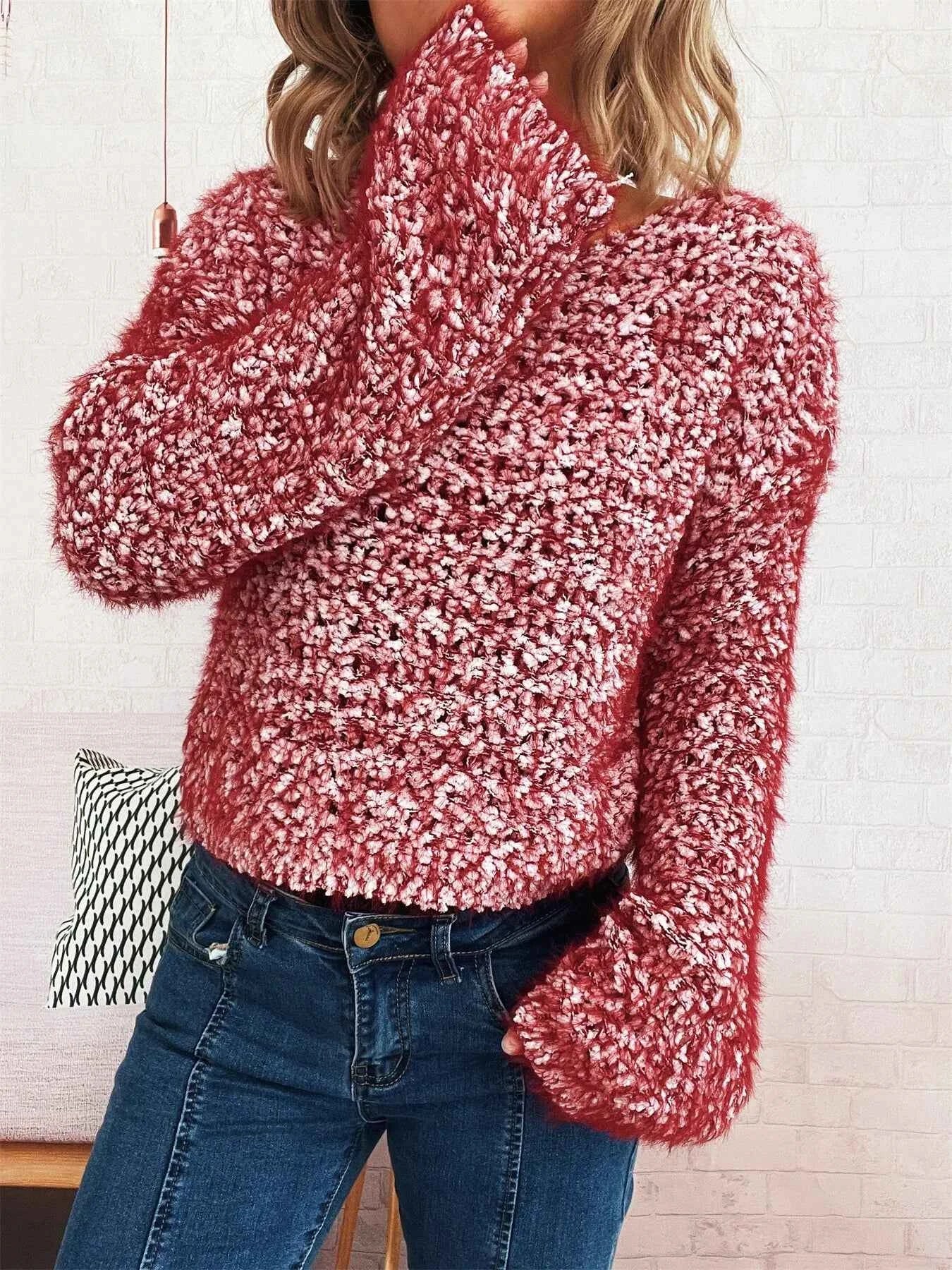 Crochet Round Neck Dropped Shoulder Sweater 3b7af7cea46548ae98798fe451127fc2-Max-Origin