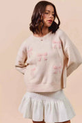 SO ME Embroidered Ribbon Round Neck Sweater BLUSH 3b86cca7f758430699cd293975cc59f0-Max-Origin