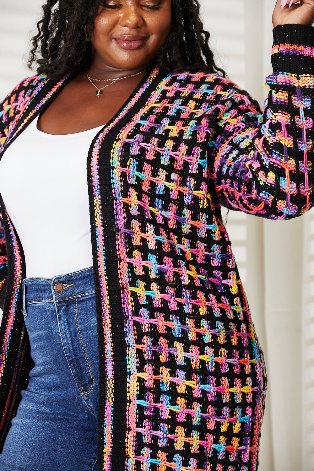 Angel Wings Full Size Multicolored Open Front Fringe Hem Cardigan 3b88e97120514456b5b63caef17b6235-Max