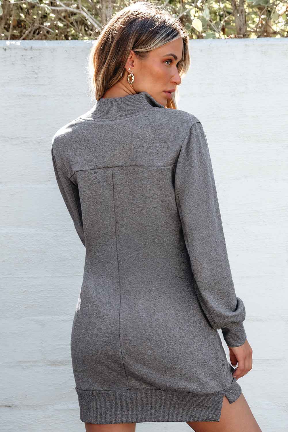 Ivy Zip up Collared Ribbed Patchwork Sweatshirt Dress with Pockets 3b8c3b8f364bb8a7