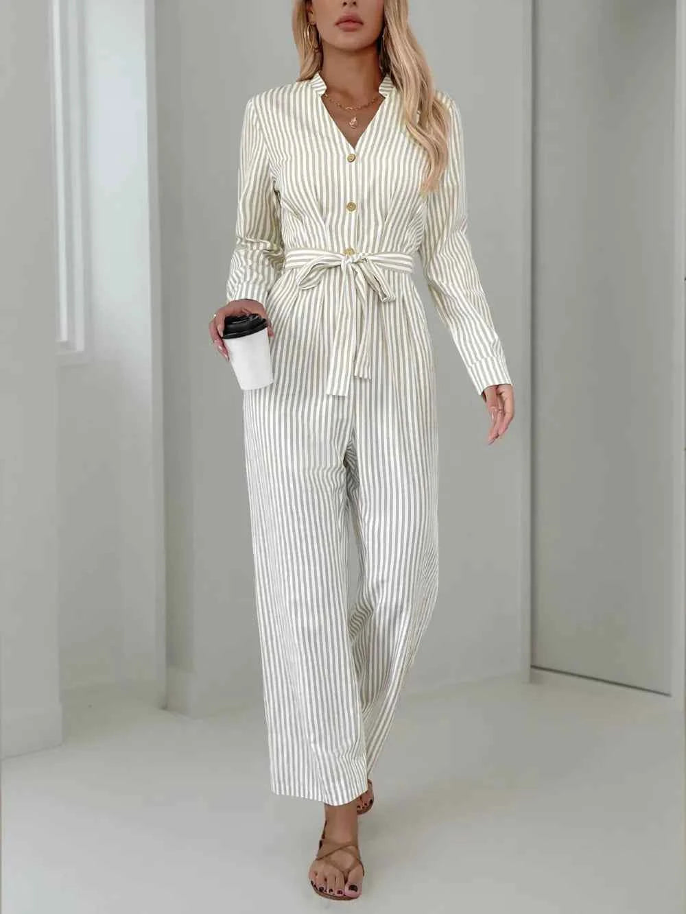 Striped Notched Long Sleeve Tie Waist Jumpsuit 3b8e3089-9f78-4365-bb09-57a1afb367b0-Max
