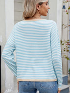 Striped Contrast Round Neck Long Sleeve Sweater 3b93990d-bc74-46a0-9ff0-f11a24c77e44-Max