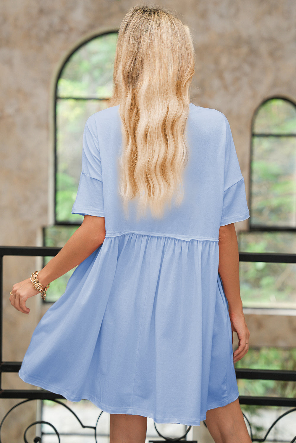 Light Pink Solid Color Pocket Raw Edge Babydoll Dress 3b98fa6f775fba55
