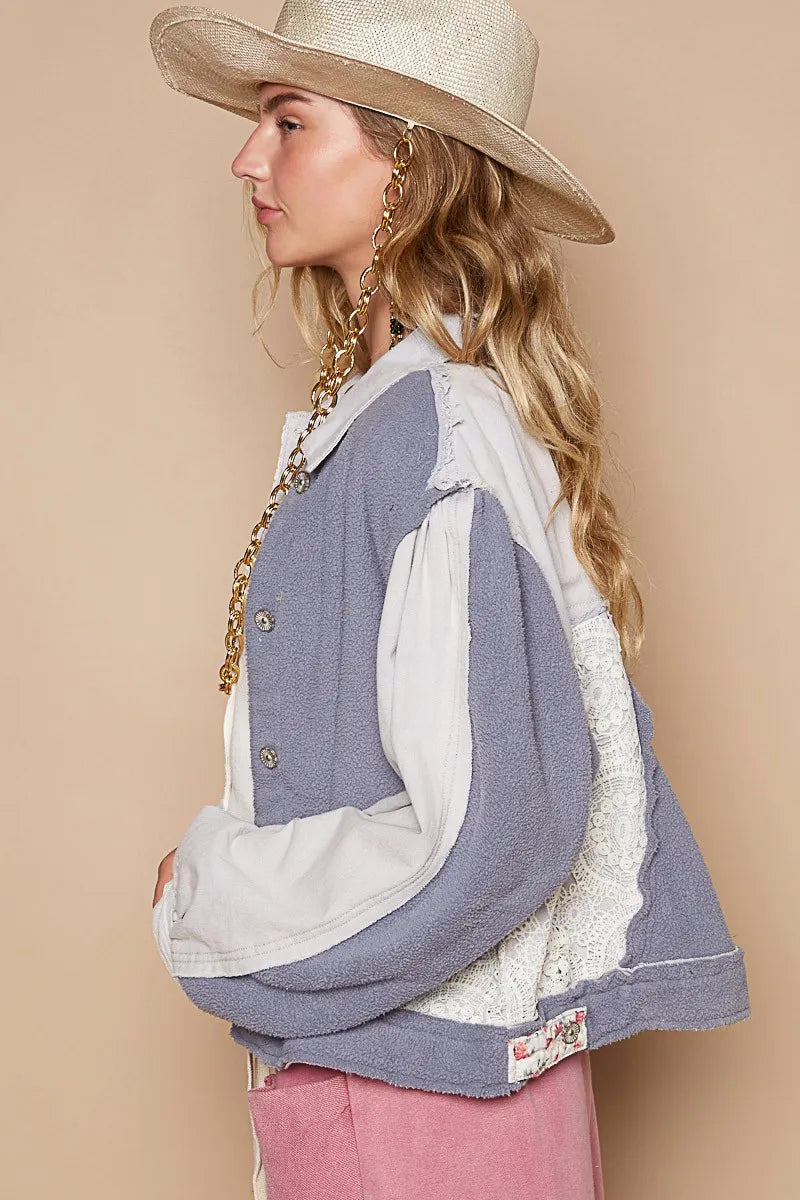 POL Crochet Patch Exposed Seam Button Up Jacket 3ba21ac5-d441-4d25-a06c-cab6fee1d8fe-Max