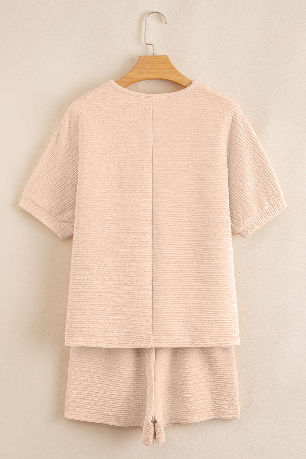 Pink Textured V Neck T Shirt and Shorts Set 3bb631b738c91255