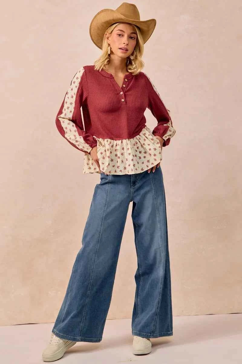 BiBi Waffle with Floral Woven Combo Top 3bbdafc44efc4c51ba88437809d80ca7-Max-Origin