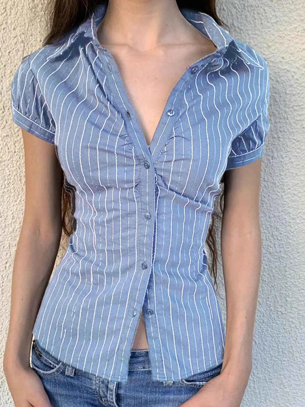 Striped Button-Down Collared Neck Shirt Blue 3bc03464cd504439926186c76dfd176b-Max-Origin