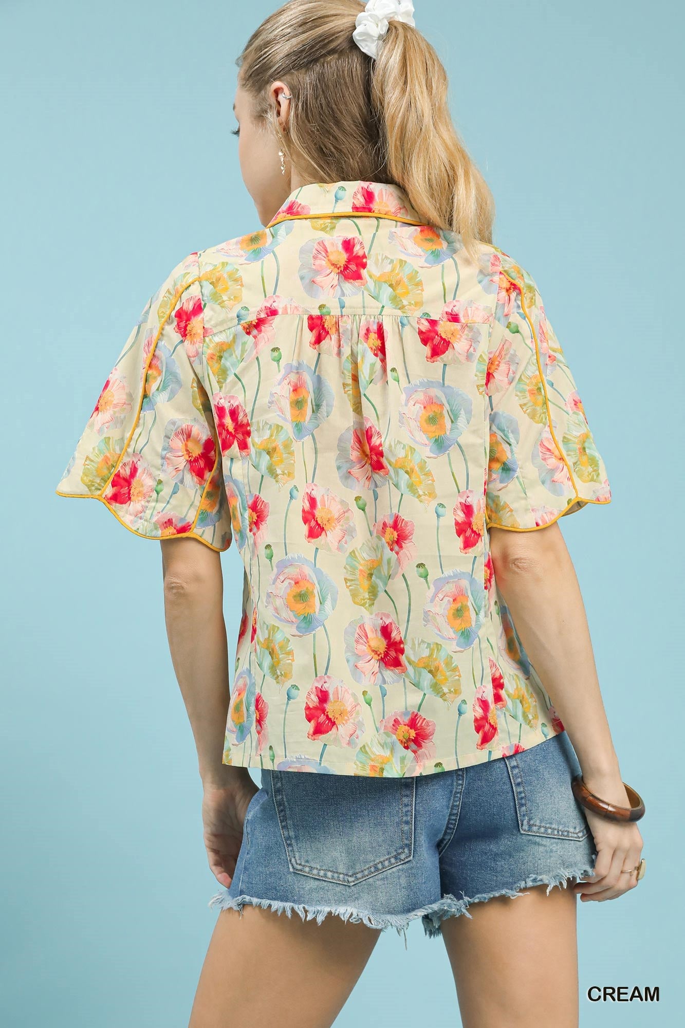 Umgee Floral Print Button-Down Blouse with Flutter Sleeves 3bc5da10-4e24-4cd9-89ef-4ae796c3816c-Max