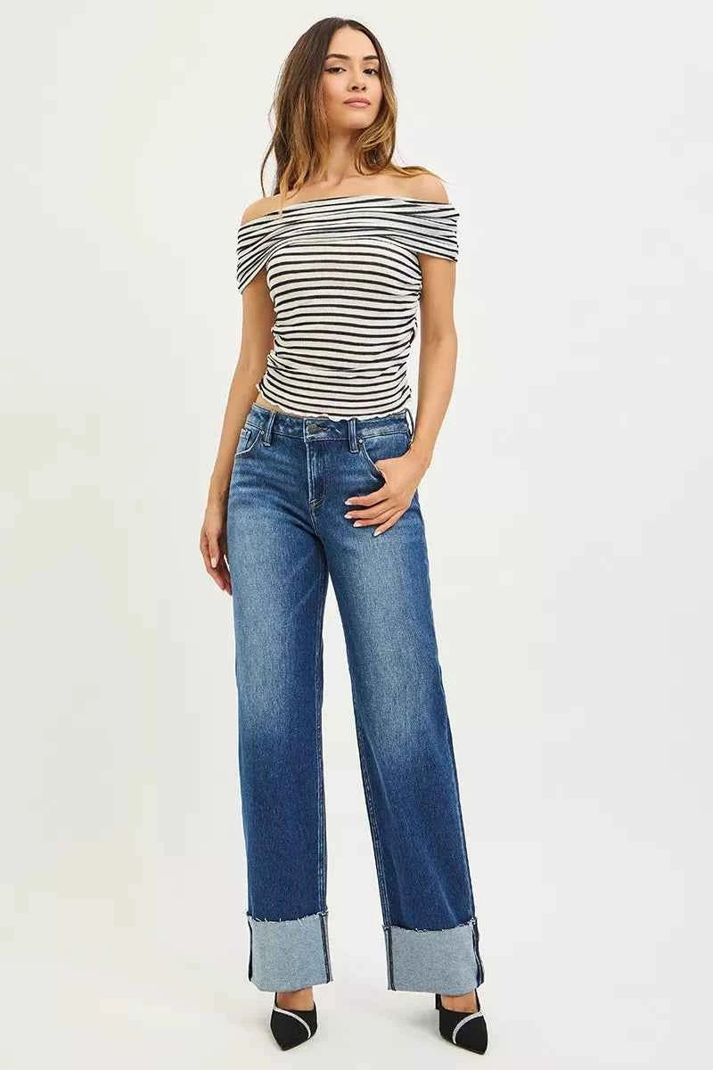 RISEN Mid Rise Wide Straight Jeans With Wide Cuff 3bc74eaa6ace4d5685f73d12405b17ee-Max-Origin