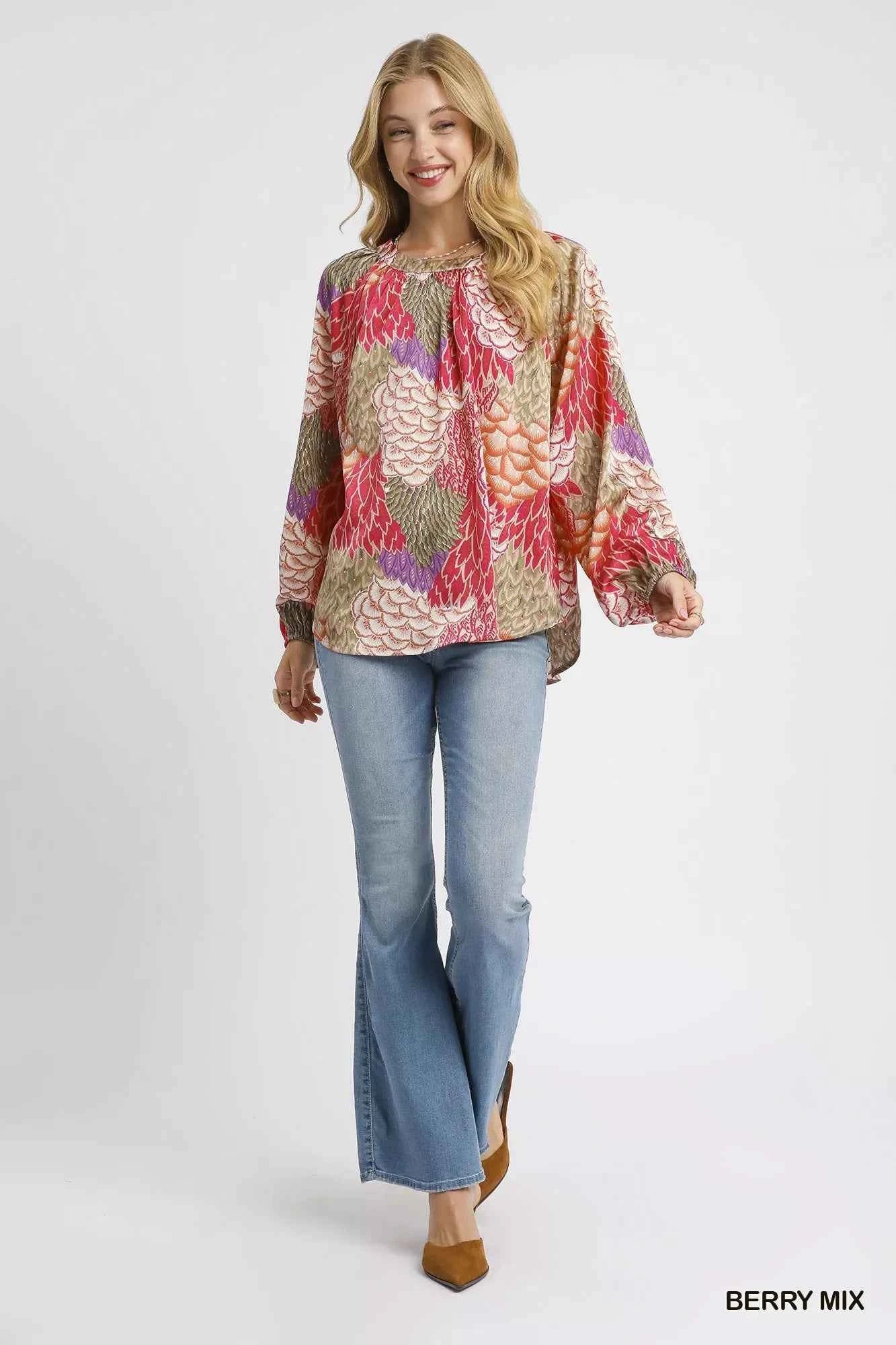Umgee Boho Feather Print Peasant Blouse 3bcbb436-20c5-41de-9131-4c7dc9c4d7db-Max-Origin