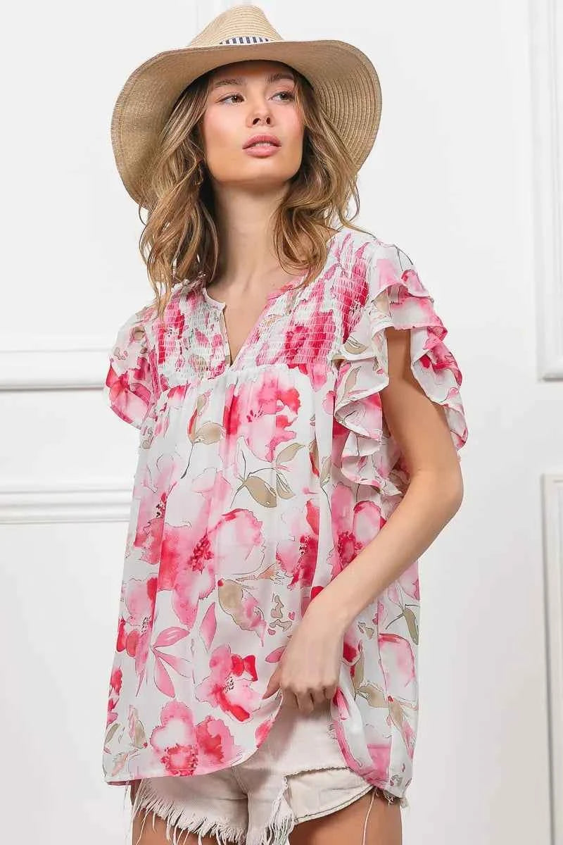 BiBi Floral Print Flutter Sheer Top 3bcee18d24f54e06a7d81bc59053ec69-Max-Origin