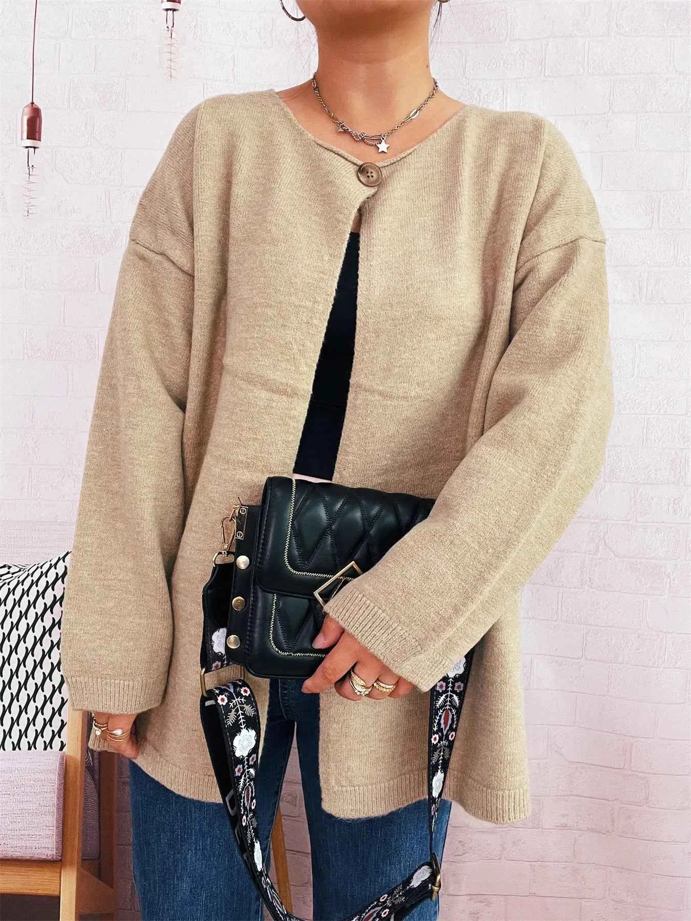 One Button Front Drop Shoulder Cardigan 3bd2de9747db4124ac42074e17e5ee47-Max-Origin