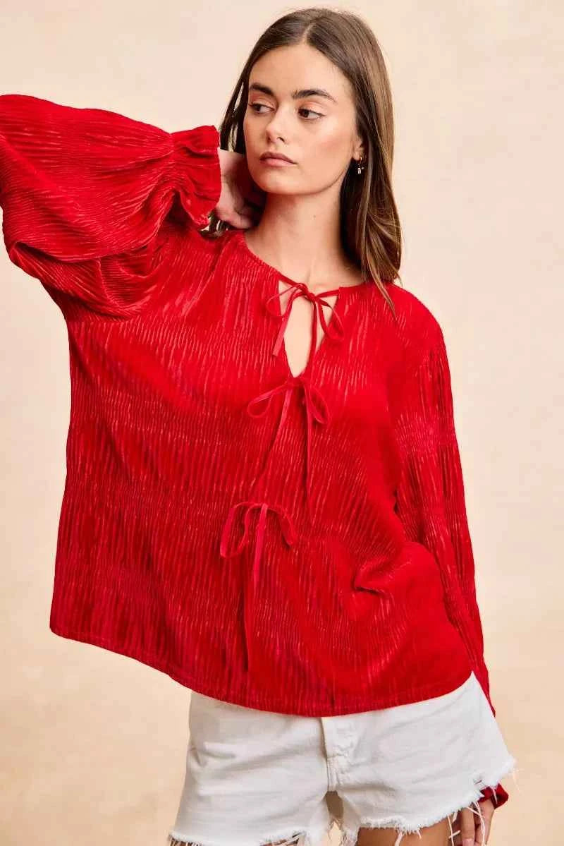 BiBi Christmas Theme Velvet Bow Tied Top With Neck Drop 3bd64d222beb4b54a71251dca966f1ea-Max-Origin