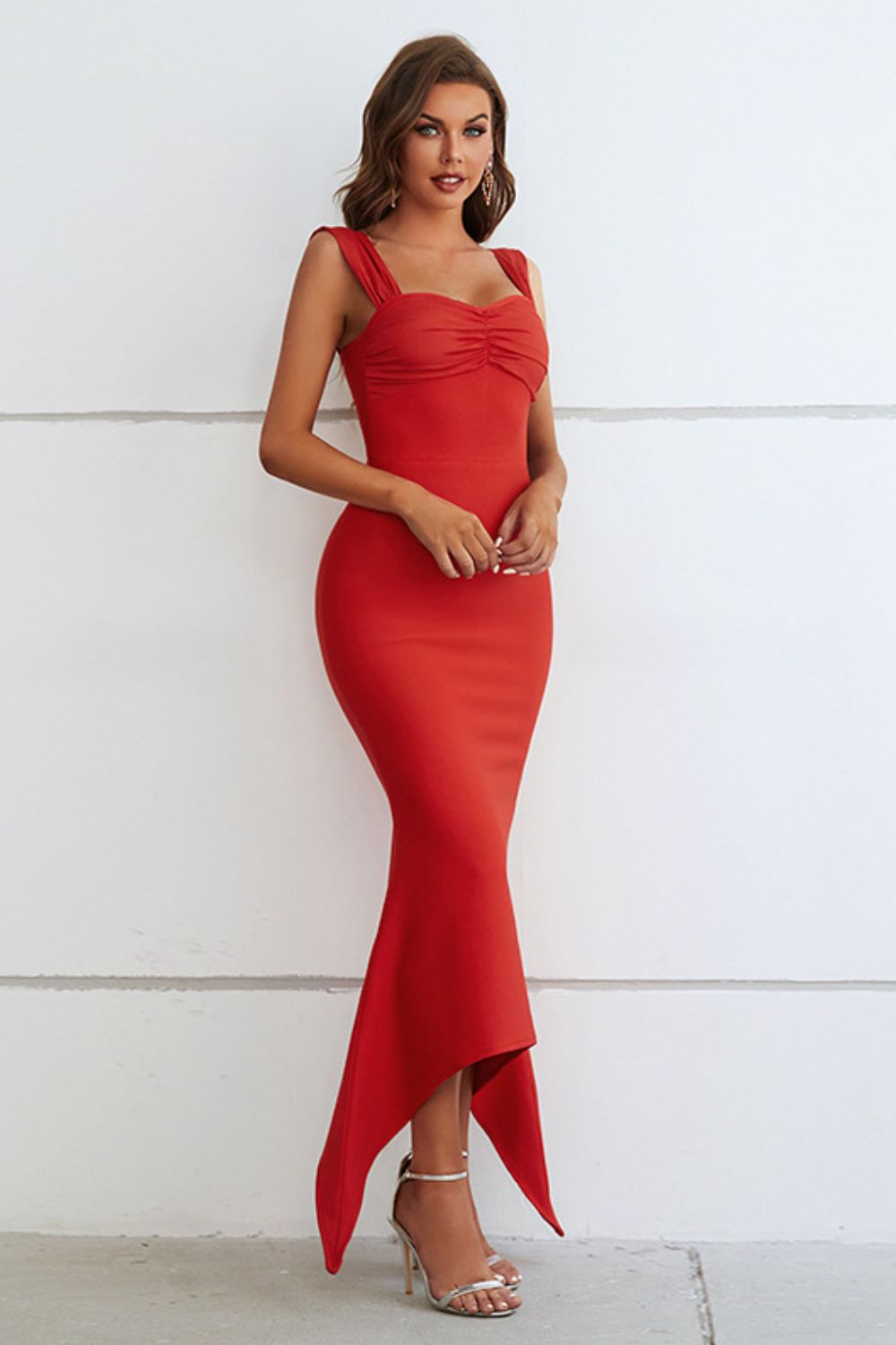 Ruched Sweetheart Neck Hem Detail Dress 3bdf12a80c77439484c88e4fa88751ca-Max