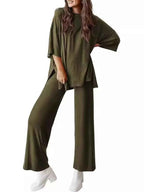 Relaxed Fit Round Neck Top and Pants Two-Piece Set Army Green 3be4b5c3-52d7-4017-a504-f8067274de7c-Max-Origin