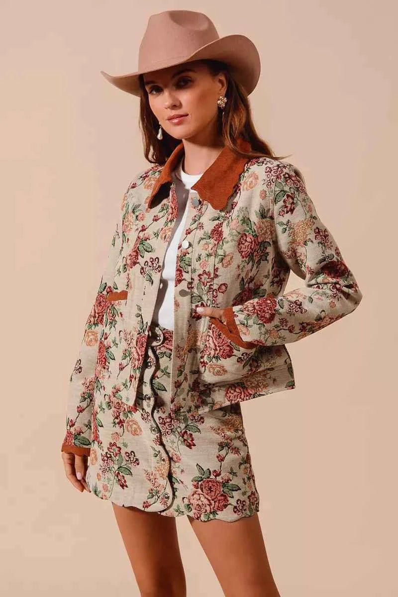 SO ME Floral Jacquard Button Front Mini Skirt with Scall 3be86c5007aa46c495f27dc1949550c9-Max-Origin