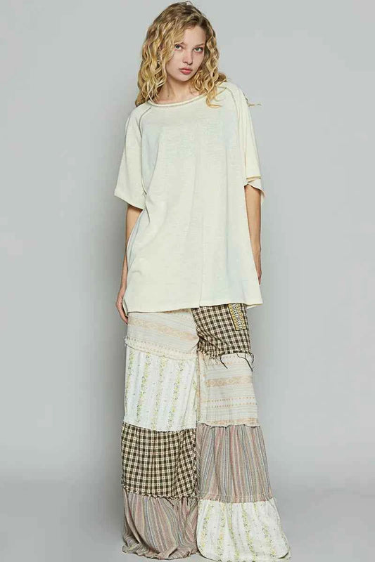 Contrast Stitching Half Sleeve Oversized T-Shirt 3bef1ee6-321f-4601-92ce-56583b4757ab-Max-Origin