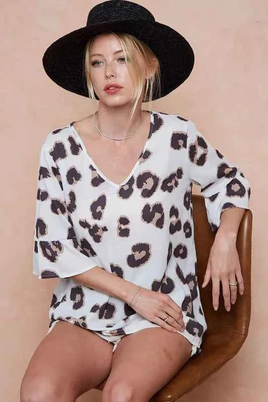 Leopard Printed V Neck Woven Top with Ruffled 3bf2f7f116204dabb9576ca4867ab1c1-Max-Origin