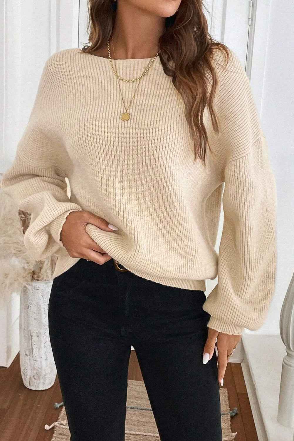 Red Dahlia Ribbed Knit Ribbon Knot Backless Drop Shoulder Sweater 3bfa6423a66012f7