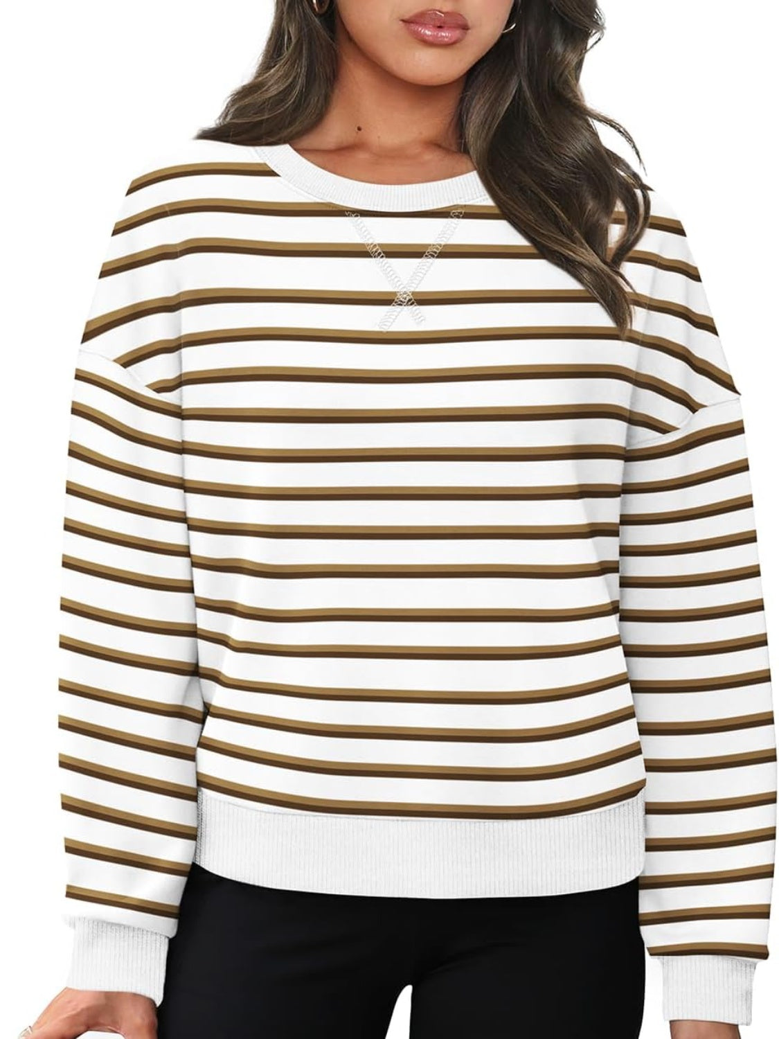 Lovelet Striped Round Neck Long Sleeve Sweatshirt