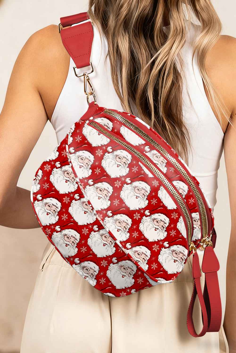 Pink Christmas Graphic Double Zip Crossbody Bag 3c0595e27f16fd82