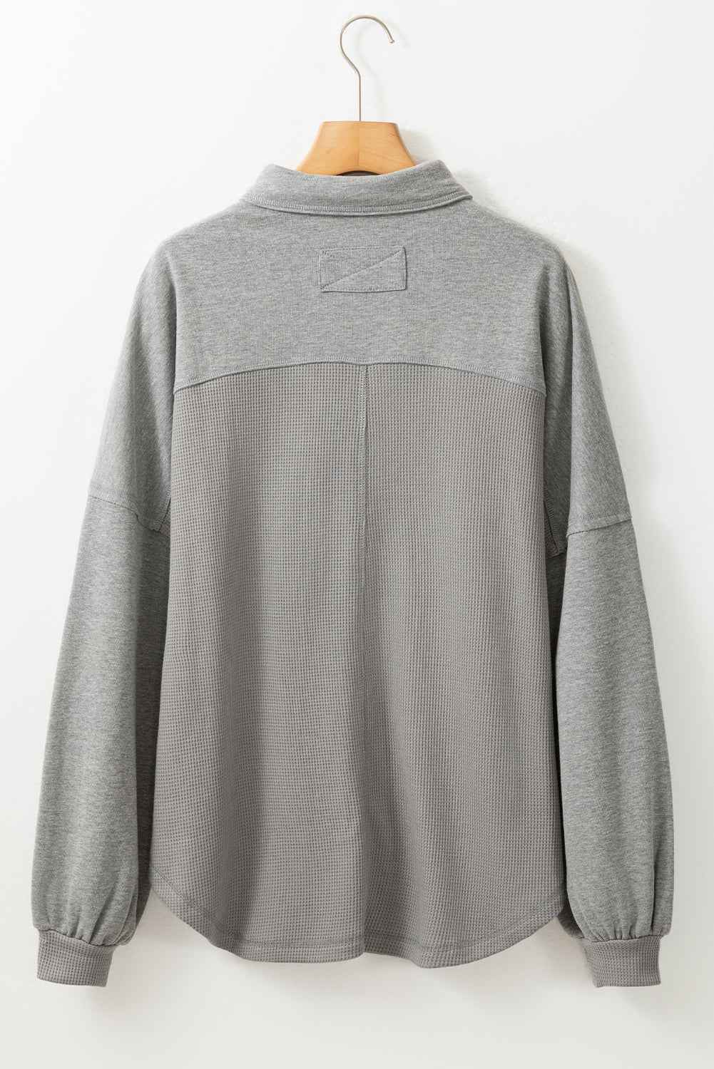 Medium Grey Waffle Knit Patchwork Exposed Seam Loose Shacket 3c12474881eeaf52