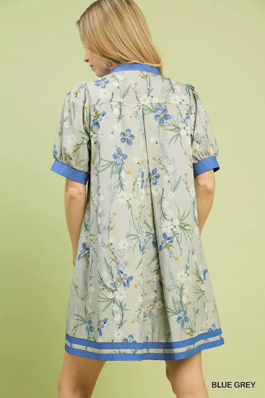 Floral Puff Sleeve Dress with Contrast Trim 3c125e2e-bf37-40cb-a0be-ccc8846ec5ac-Max-Origin