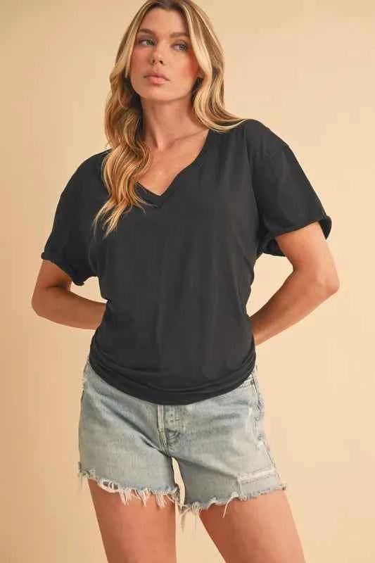 Aemi+Co V-Neck Short Sleeve T-Shirt 3c13f9f8d3954841a55d0bbb0e3cdc82-Max-Origin