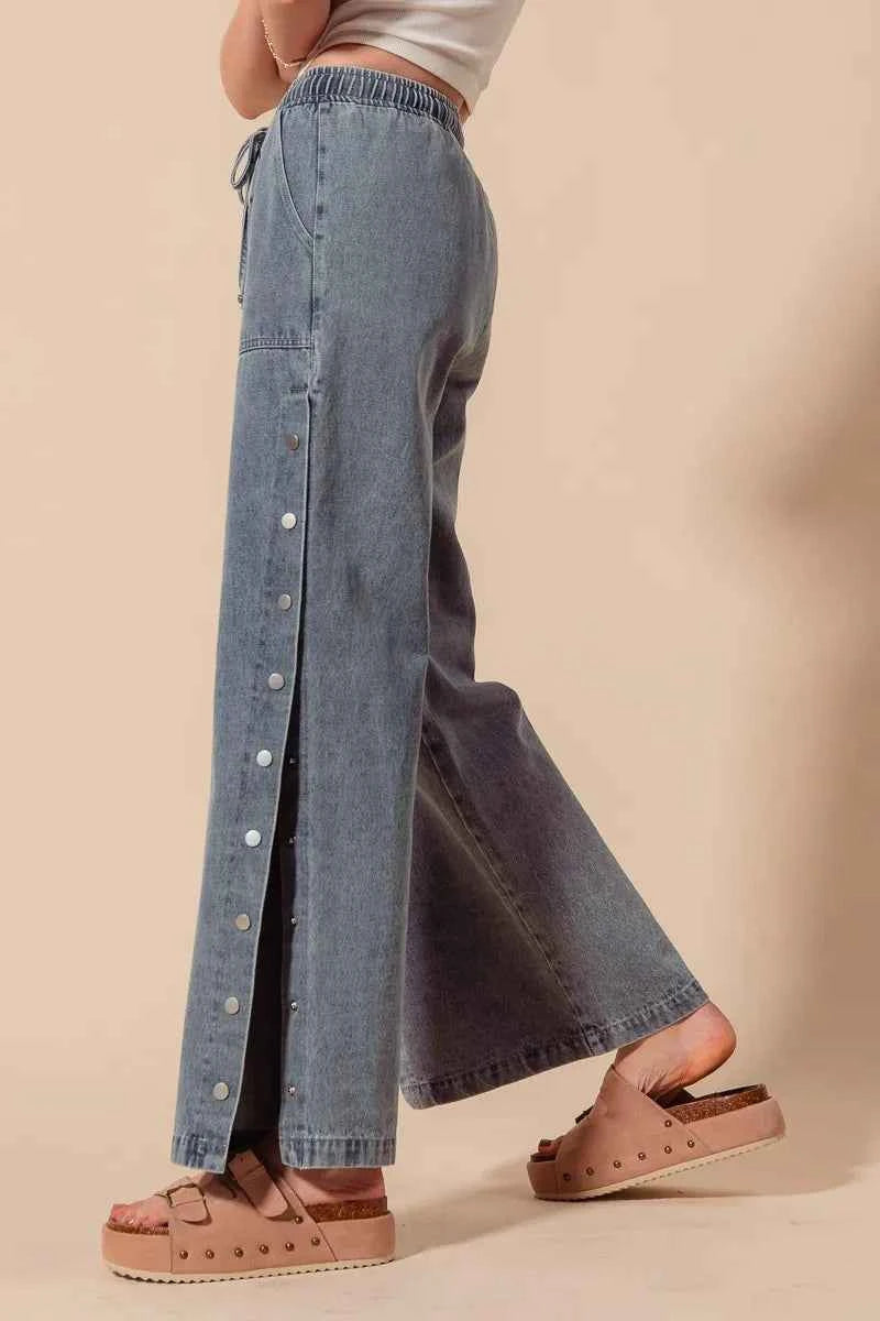 SO ME Mid Rise Drawstring Jeans with Side Snap Button 3c20a1efa0624dabba10c0c086f92933-Max-Origin
