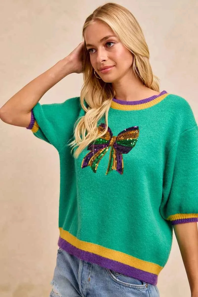 BiBi Mardi Gras Sequin Ribbon Patched Sweater 3c248c9b8aa34151a0e70b5775dfeb9f-Max-Origin
