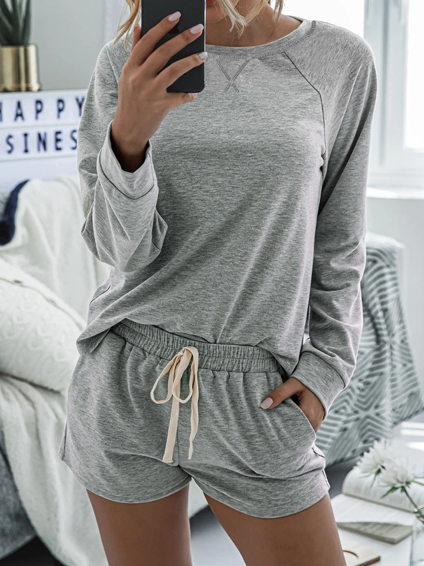 Round Neck Raglan Sleeve Top and Shorts Lounge Set 3c2904c14f3e4437826b1ed72a8a0ab9-Max-Origin