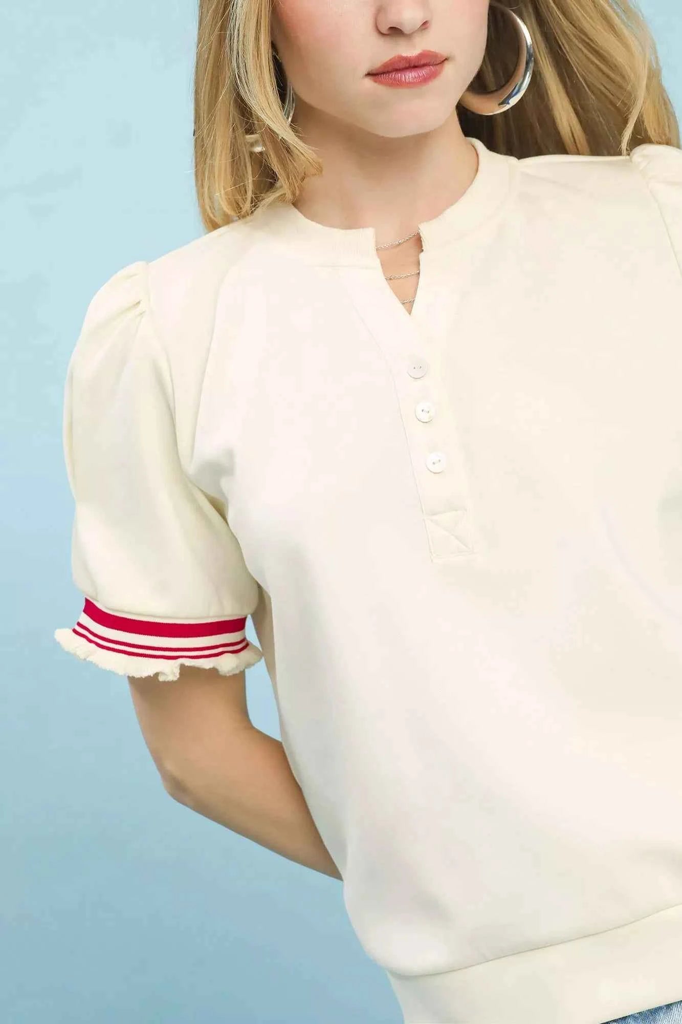 Umgee Puff Sleeve Button Front Top with Contrast Trim 3c2ef273-adf1-4a86-913f-b795964579c5-Max-Origin