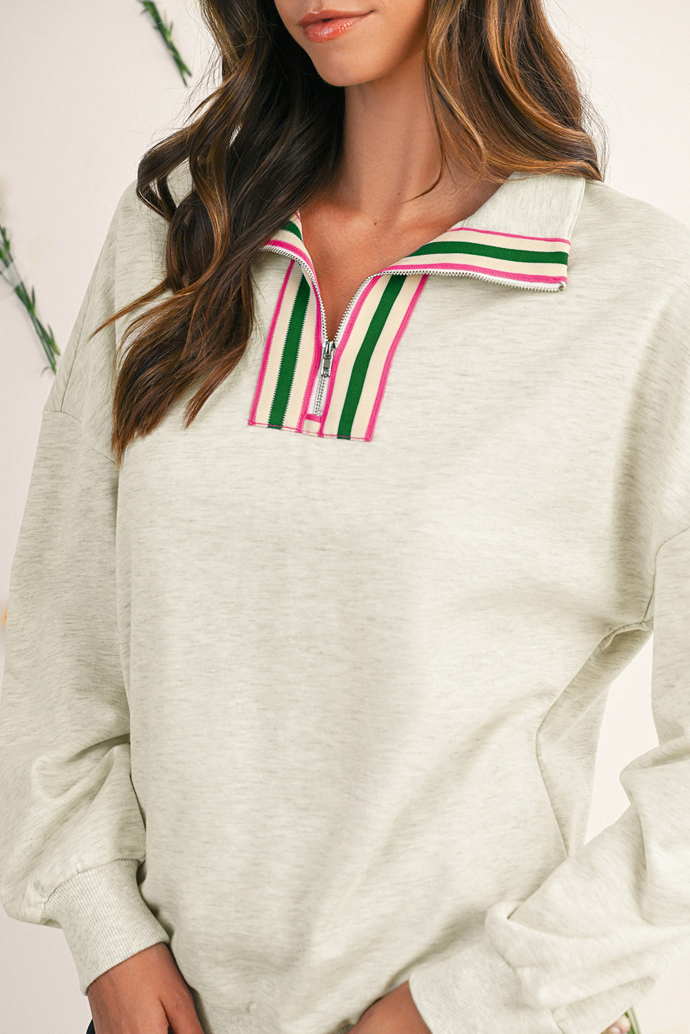 Sachet Pink Pop of Color Collared Patchwork Pullover Sweatshirt 3c4172abf6aedc9c