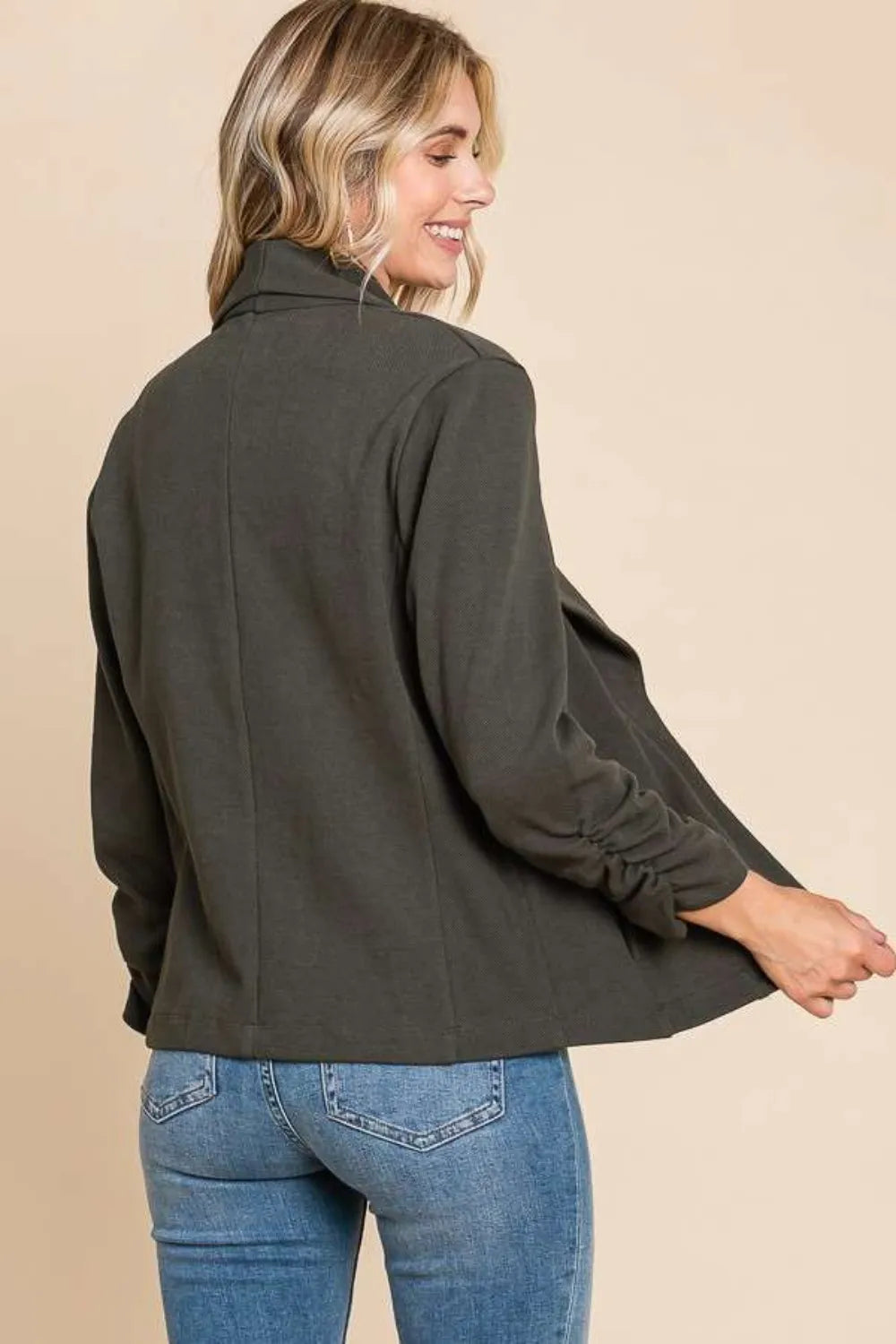 Culture Code Full Size Ruched Open Front Long Sleeve Jacket 3c497b78-9116-4330-b846-950799266059-Max
