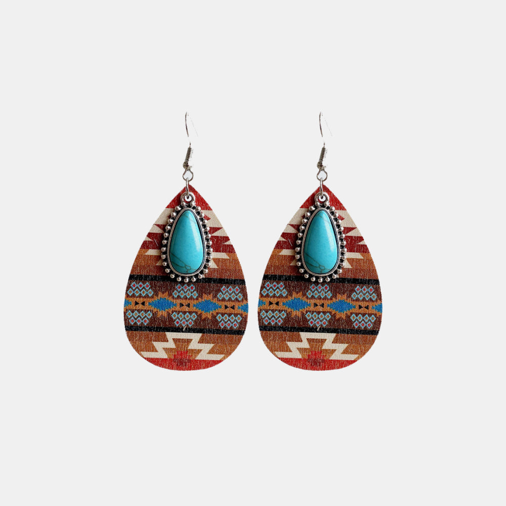 Turquoise Teardrop Shape Wooden Dangle Earrings 3c4e5ba059cc40018bfc288b40b3f41a-Max