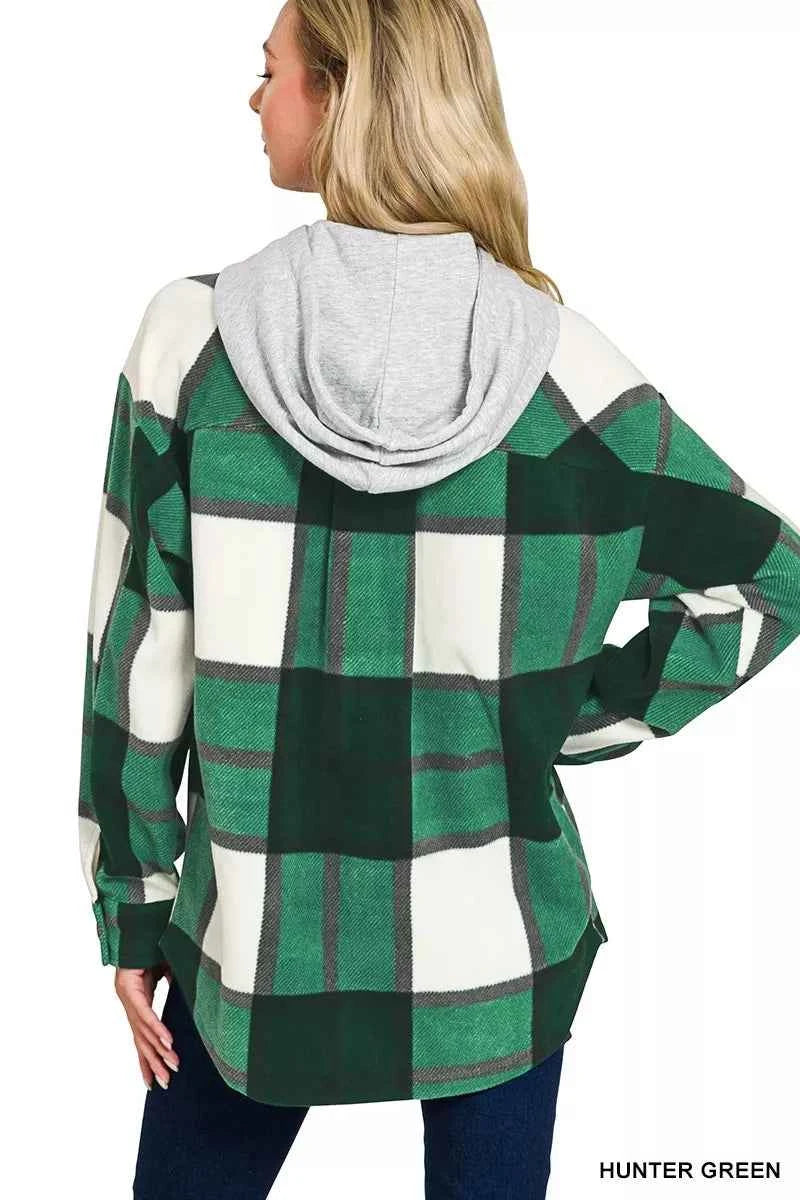 Zenana Plaid Drawstring Hooded Fleece Shacket 3c57dfdbfd8a40b08f278f0de8c3cb22-Max-Origin