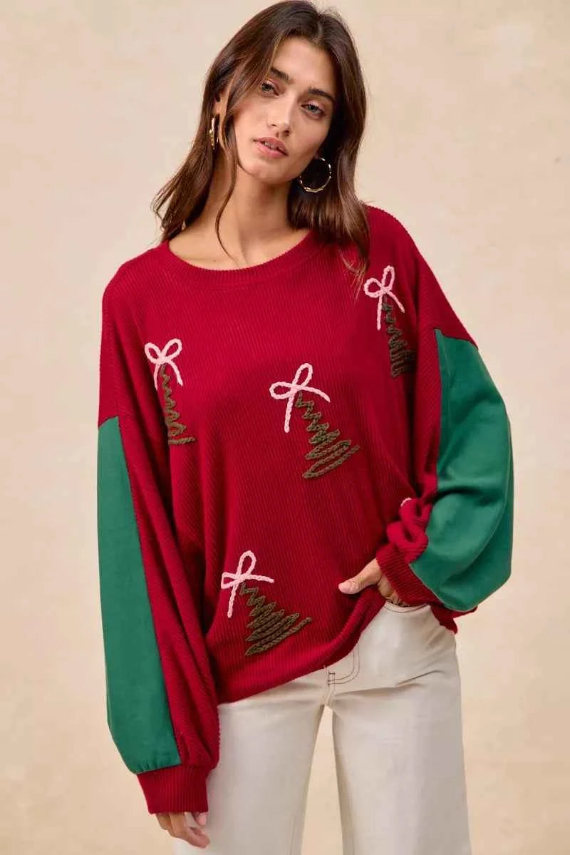 BiBi Christmas Theme Tree Embroidered Sweater 3c5871e49c6b4f858ad561f1835bbcc4-Max-Origin