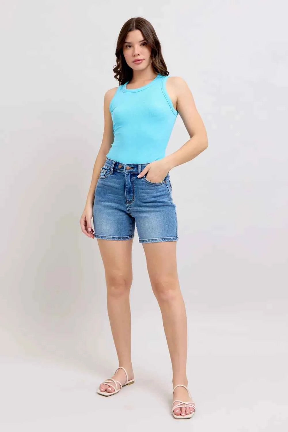 Judy Blue Full Size 2 Button Denim Shorts with Pockets Plus Size 3c63b32e-b786-49c3-827d-90c932d5c6af-Max
