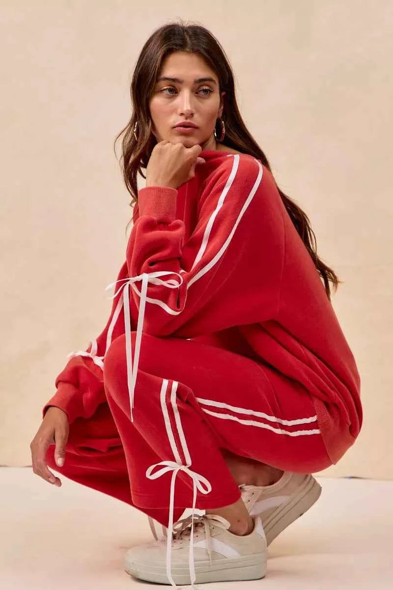 BiBi Side Lined Bow Details Fleece Sweatpants 3c6475708083447a859435177440d30b-Max-Origin
