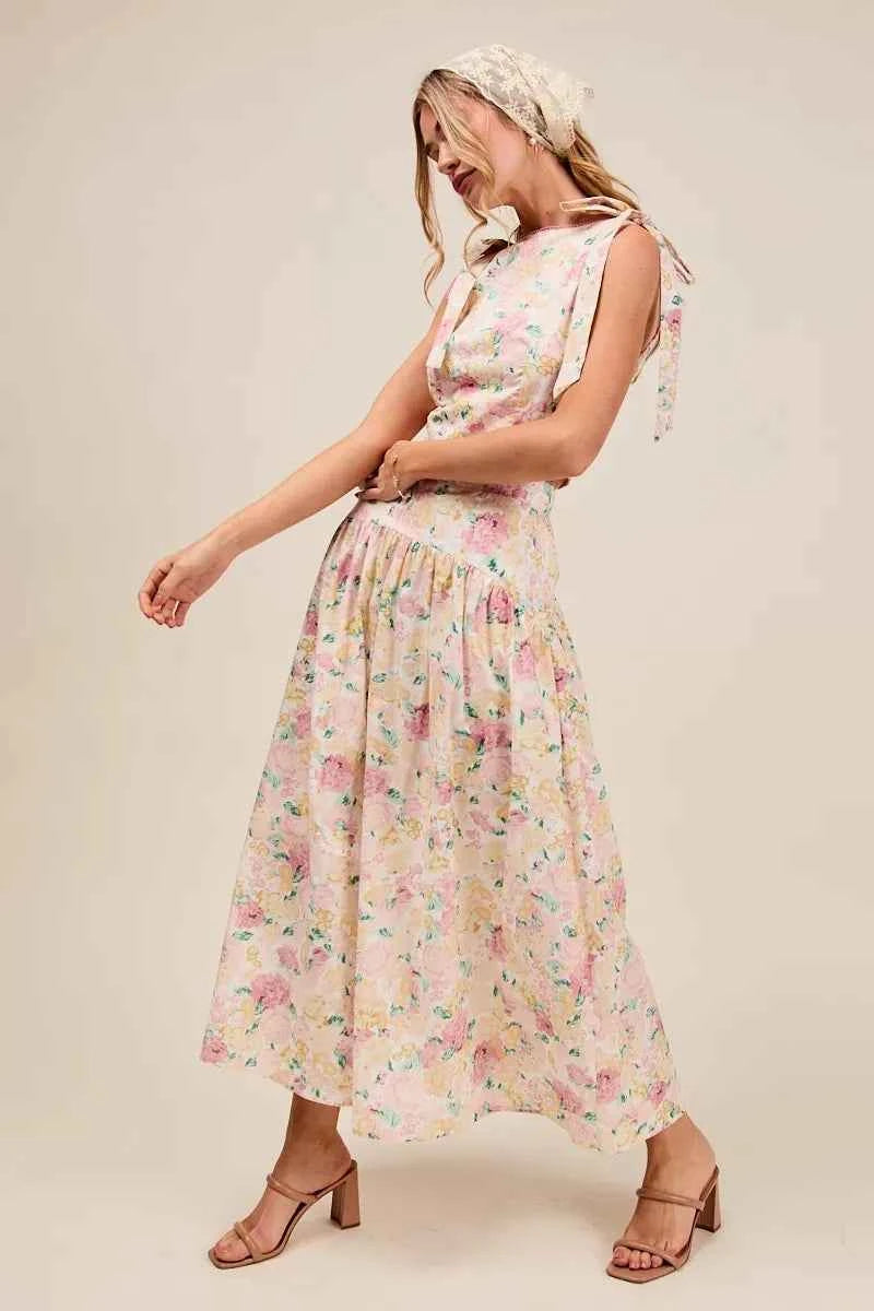 SO ME Floral Printed Woven Shoulder Bow Tie Top and Skirt Set 3c667b44d92047adb69b9a021bd61288-Max-Origin