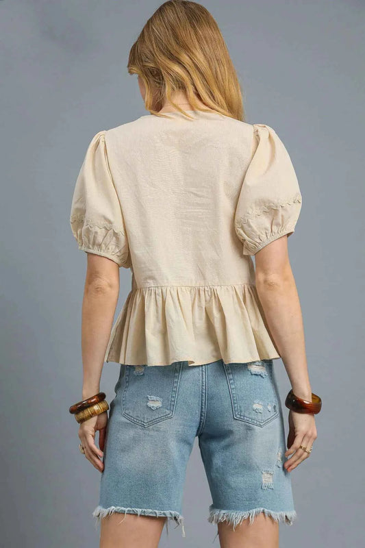 Tie Front Puff Sleeve Blouse 3c710343-67c3-4393-bd39-2f53f783645d-Max-Origin