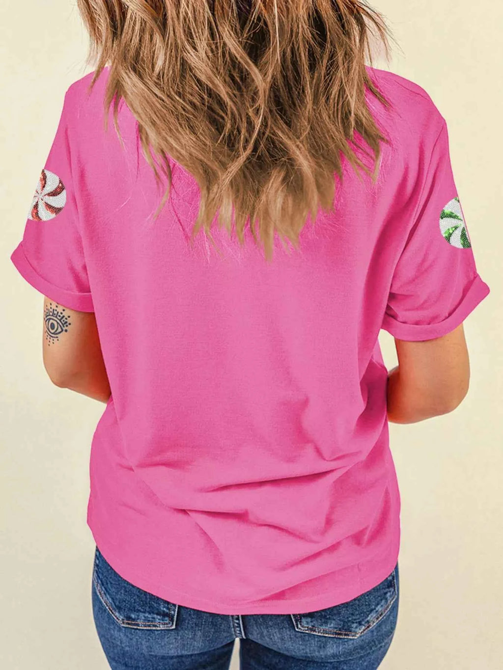 Sequined Candy Swirl Christmas Short Sleeve T Shirt 3c7bada96e3f496ebac044f5b6c2ce13-Max-Origin