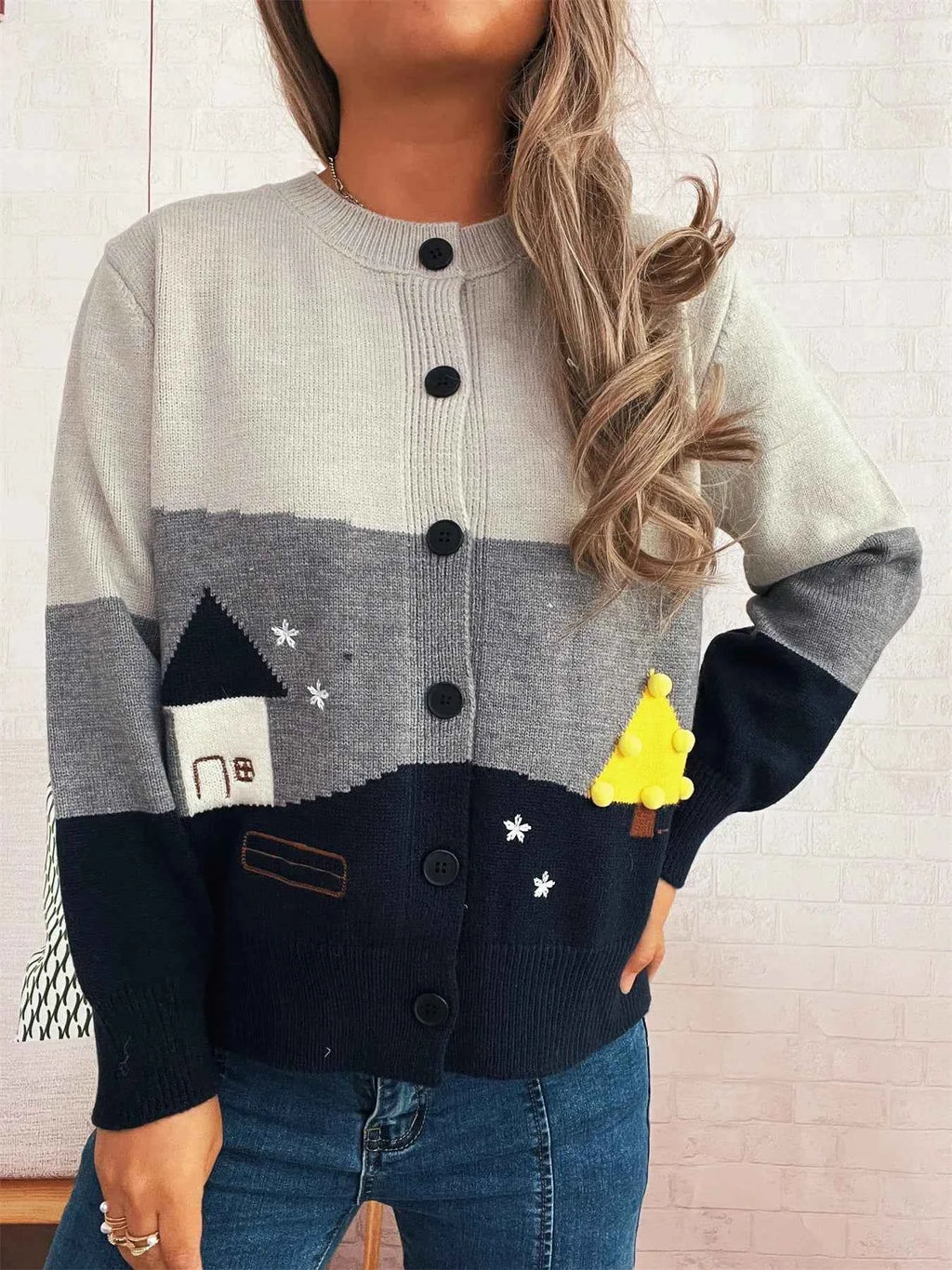 Color Block Button-Up Cardigan 3c7bb4f88dfa4c10a1f1b754f0af758f-Max-Origin
